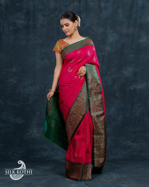 RUBY PINK DUPION SILK BANARASI HANDLOOM SAREE