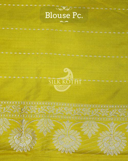 BUTTER YELLOW KADHWA JANGLA KATAN SILK BANARASI HANDLOOM SAREE