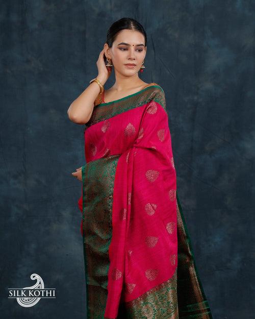 RUBY PINK DUPION SILK BANARASI HANDLOOM SAREE