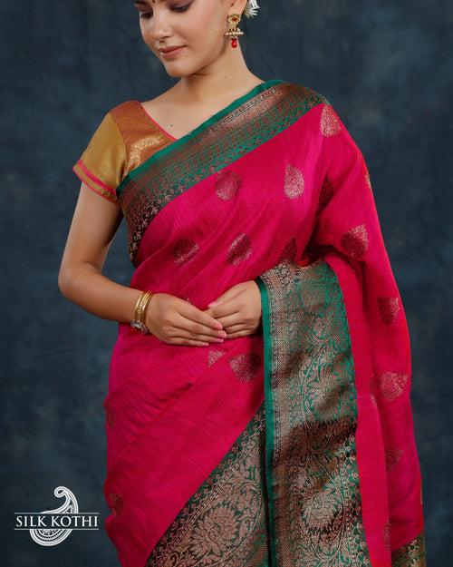 RUBY PINK DUPION SILK BANARASI HANDLOOM SAREE