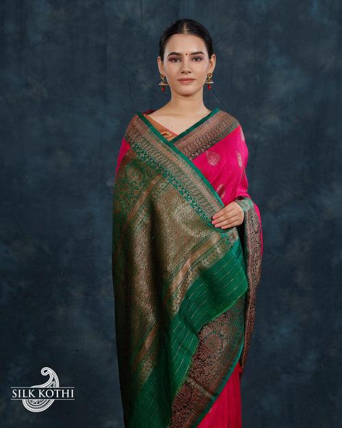 RUBY PINK DUPION SILK BANARASI HANDLOOM SAREE