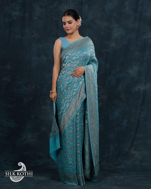 PALE TURQUOISE GEORGETTE CHIFFON BANARASI HANDLOOM SAREE