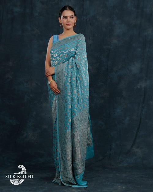 PALE TURQUOISE GEORGETTE CHIFFON BANARASI HANDLOOM SAREE