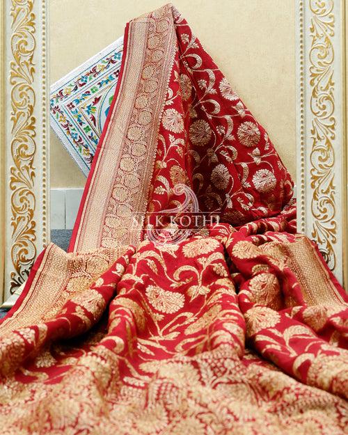 MAROON KHADDI GEORGETTE BANARASI HANDLOOM SAREE