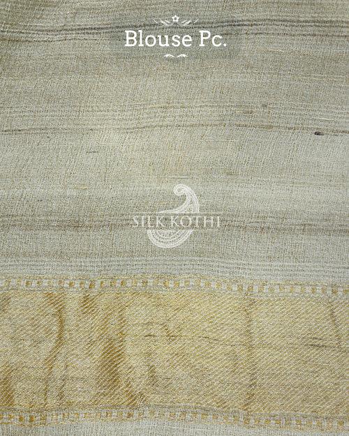 LIGHT CREAM KADHWA LEHARIYA TUSSAR GEORGETTE BANARASI HANDLOOM SAREE