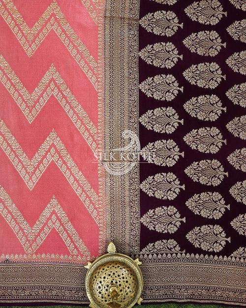 FLAMINGO PINK CREPE GEORGETTE BANARASI HANDLOOM SAREE