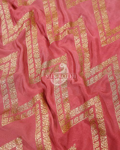 FLAMINGO PINK CREPE GEORGETTE BANARASI HANDLOOM SAREE