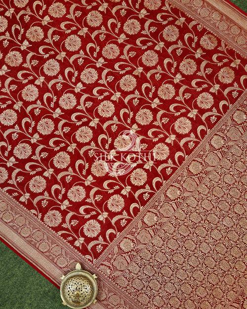 MAROON KHADDI GEORGETTE BANARASI HANDLOOM SAREE