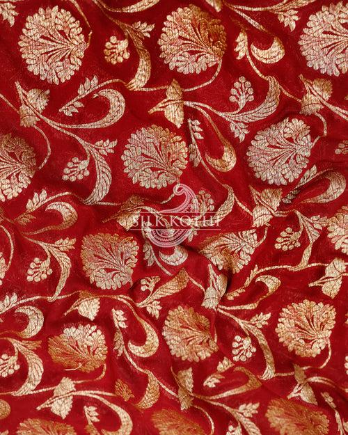 MAROON KHADDI GEORGETTE BANARASI HANDLOOM SAREE