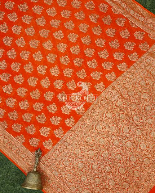 ORANGE KHADDI GEORGETTE BANARASI HANDLOOM SAREE