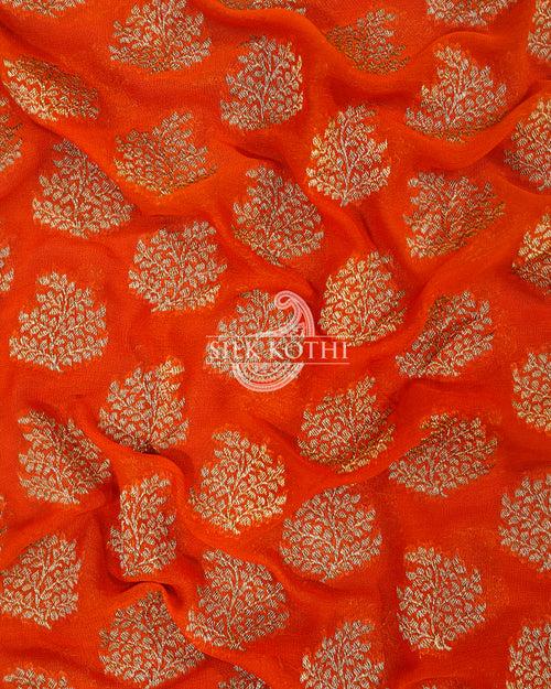 ORANGE KHADDI GEORGETTE BANARASI HANDLOOM SAREE