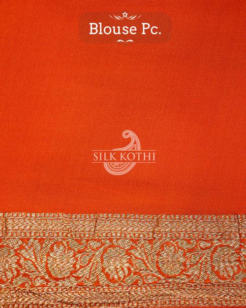 ORANGE KHADDI GEORGETTE BANARASI HANDLOOM SAREE