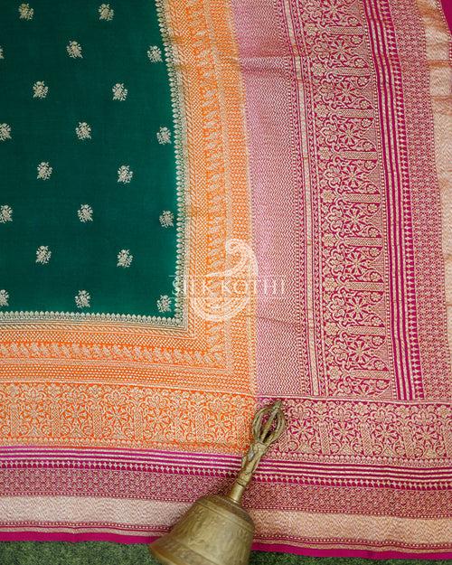 DARK GREEN CREPE GEORGETTE BANARASI HANDLOOM SAREE