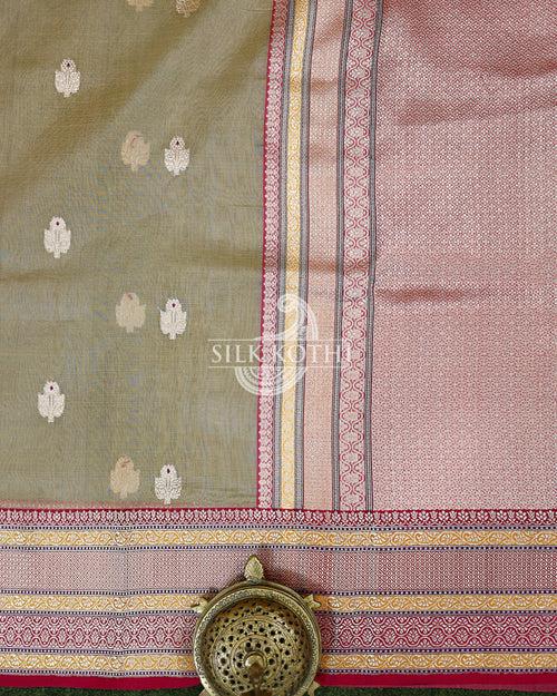 DARK BEIGE KADHWA KORA ORGANZA BANARASI HANDLOOM SAREE