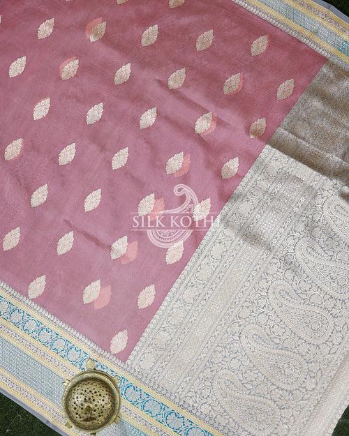 TAFFY PINK KADHWA KORA ORGANZA BANARASI HANDLOOM SAREE