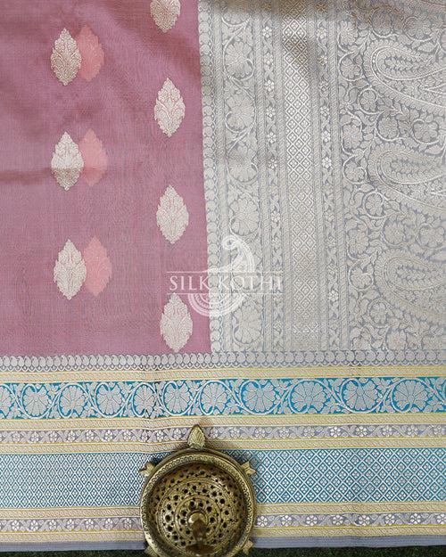 TAFFY PINK KADHWA KORA ORGANZA BANARASI HANDLOOM SAREE