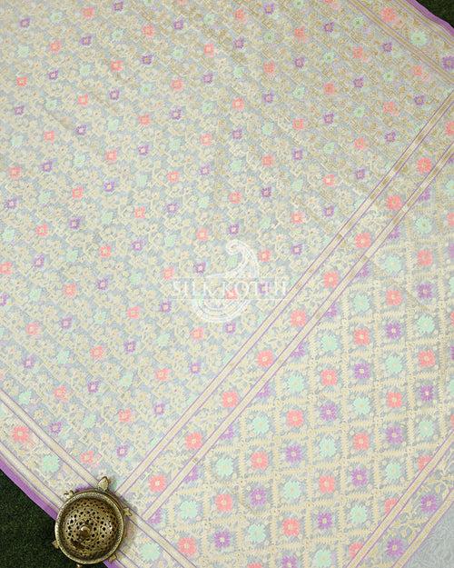 CREAM COTTON PATOLA BANARASI HANDLOOM SAREE