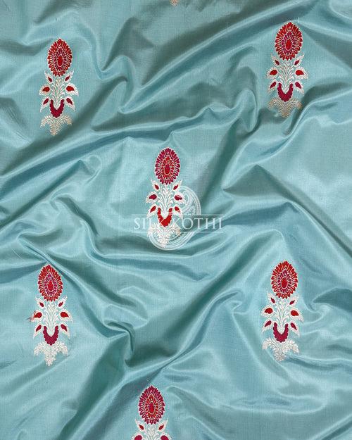 PALE TURQUOISE MEENA BUTA KADHWA KATAN SILK BANARASI HANDLOOM SAREE