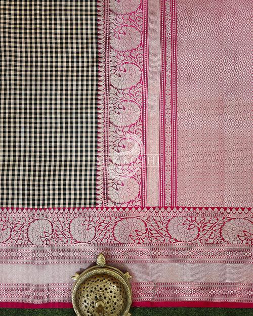 BLACK CHECK KATAN SILK BANARASI HANDLOOM SAREE