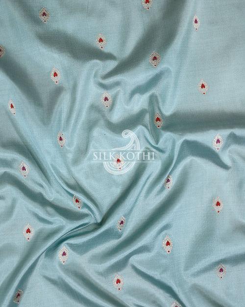 LIGHT CYAN MEENA BUTI KADHWA KATAN SILK BANARASI HANDLOOM SAREE