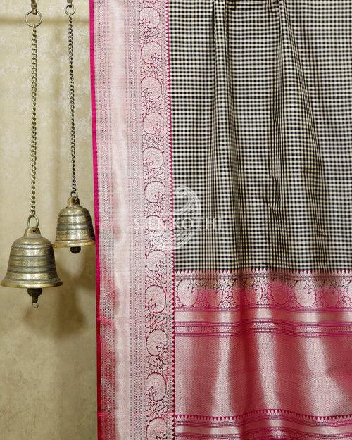 BLACK CHECK KATAN SILK BANARASI HANDLOOM SAREE