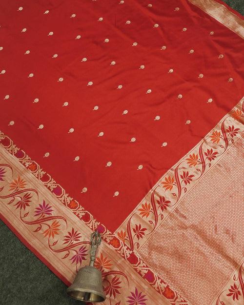 RED PAITHANI BORDER KADHWA KATAN SILK BANARASI HANDLOOM SAREE