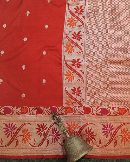 RED PAITHANI BORDER KADHWA KATAN SILK BANARASI HANDLOOM SAREE