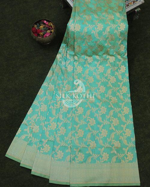 AQUAMARINE GREEN KATAN SILK UPPADA BANARASI HANDLOOM SAREE