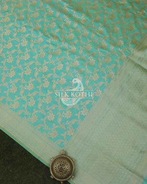 AQUAMARINE GREEN KATAN SILK UPPADA BANARASI HANDLOOM SAREE