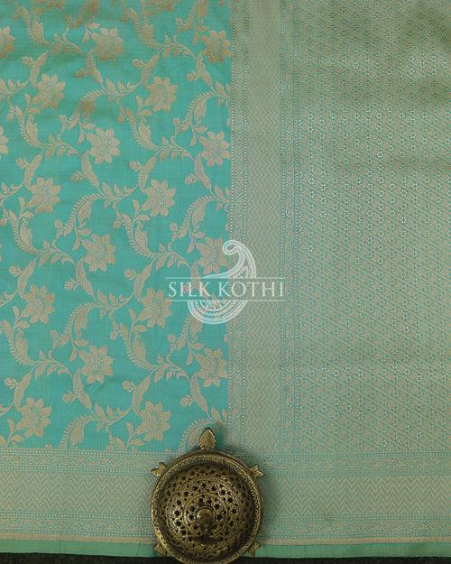 AQUAMARINE GREEN KATAN SILK UPPADA BANARASI HANDLOOM SAREE