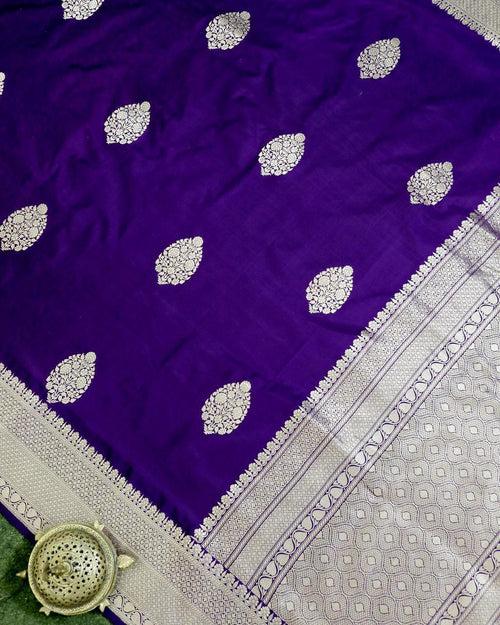 VIOLET KADHWA SATIN KATAN SILK BANARASI HANDLOOM SAREE