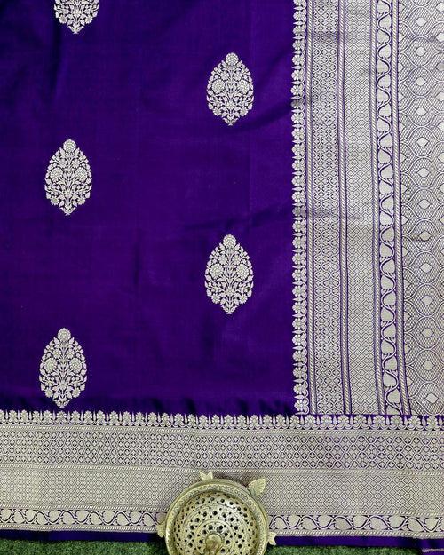 VIOLET KADHWA SATIN KATAN SILK BANARASI HANDLOOM SAREE