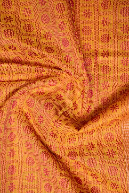 Mustard Thread Checks Pure Kanchi Cotton Saree