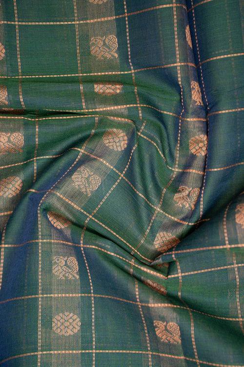 Peacock Blue Thread Checks Pure Cotton Saree