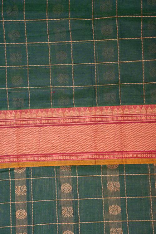 Peacock Blue Thread Checks Pure Cotton Saree