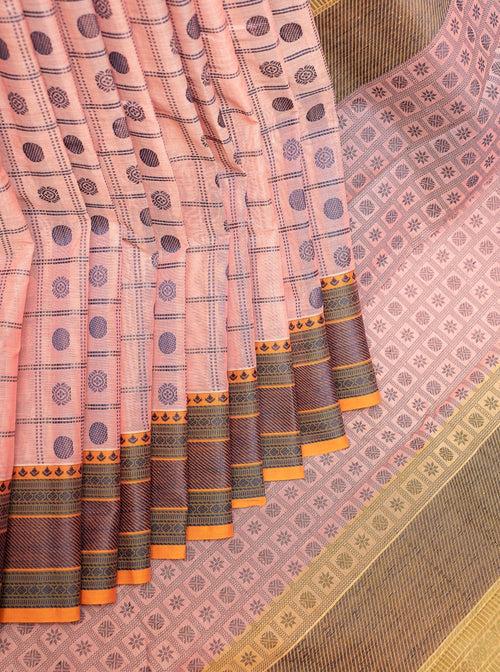 Baby Pink Pure Cotton Saree