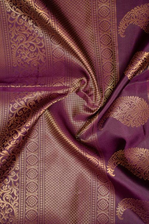 Off white and Mulberry Purple Pure Ikat Silk Saree