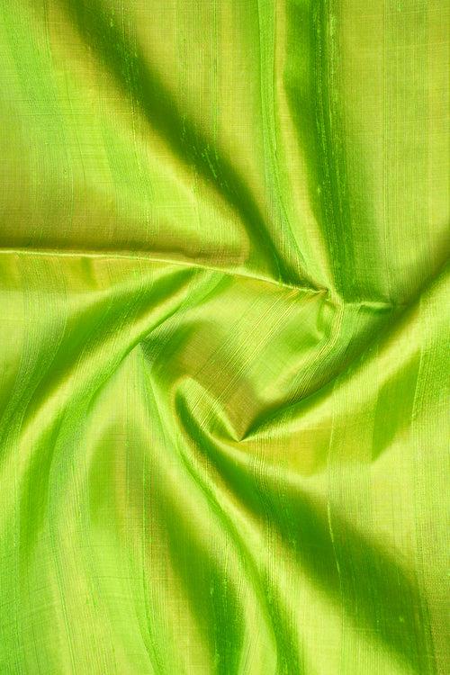 Beige and Parrot Green Dupian Pure Silk Saree