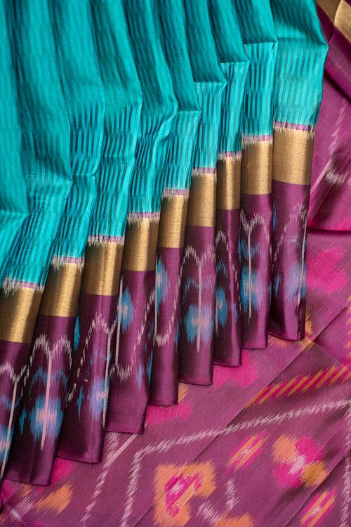 Anandha Blue and Purple Pure Ikat Silk Saree