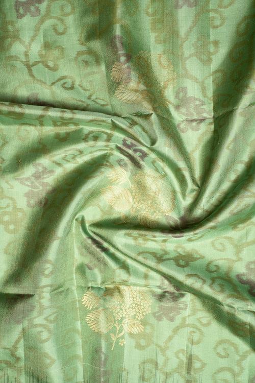 Sage Green and Purple Pure Ikat Silk Saree