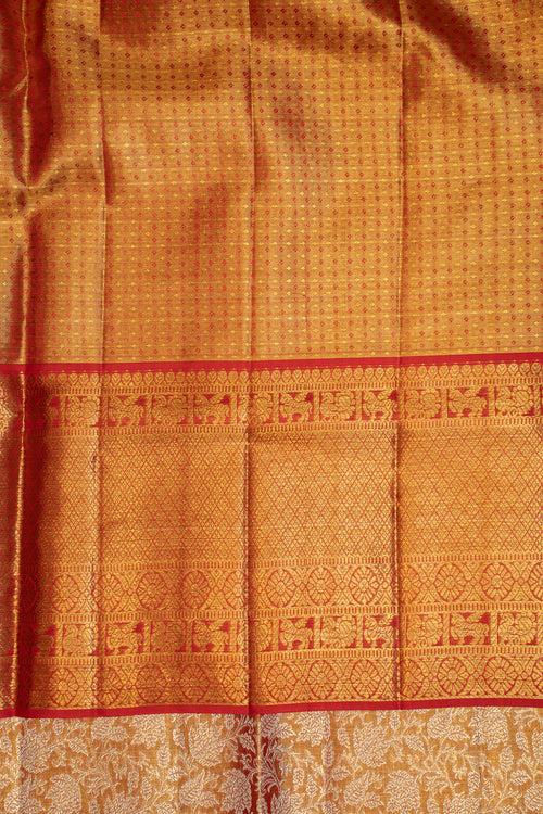Gold and Red Tissue Brocade Pure Kanchipuram Wedding Silk Saree