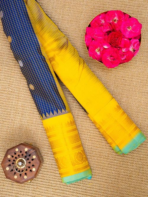 MS Blue and Yellow Pure Gadwal Silk Saree