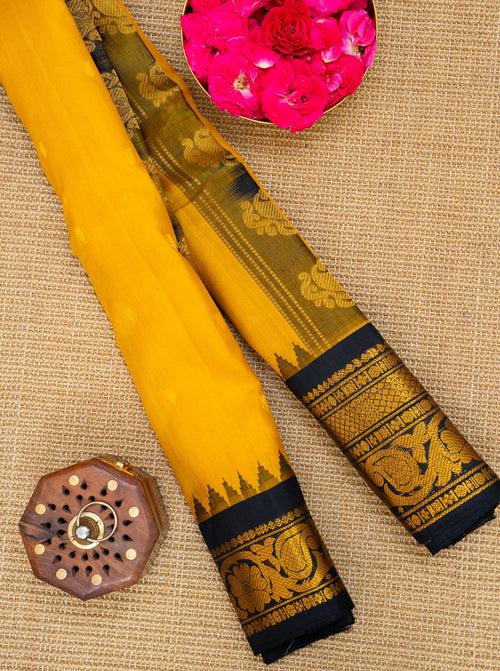 Yellow and Black Pure Gadwal Silk Saree