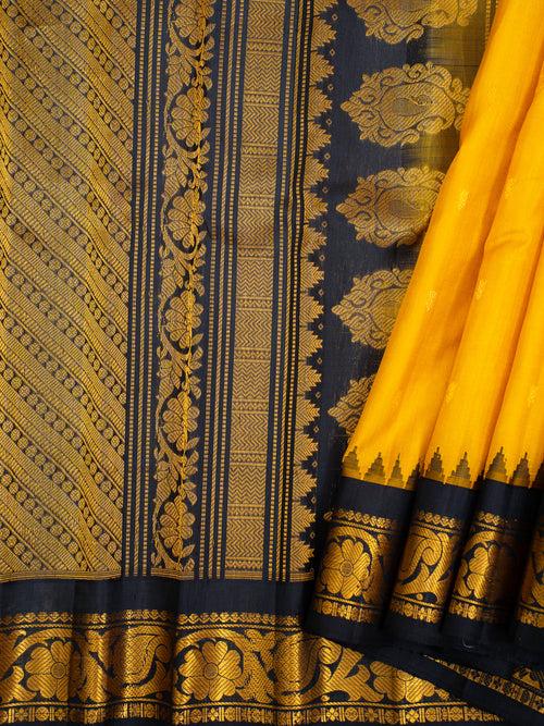 Yellow and Black Pure Gadwal Silk Saree