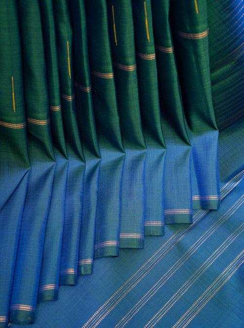 Peacock Blue Malli Moggu Pure Kanchipuram Silk Saree