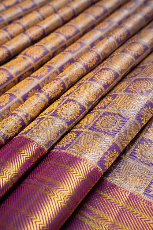 Purple Mayil Chakram Pure Brocade Kanchipuram Silk Saree