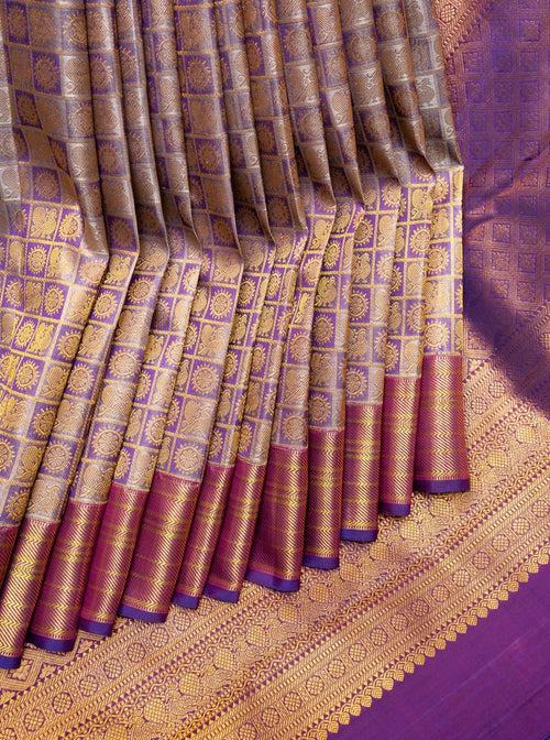 Purple Mayil Chakram Pure Brocade Kanchipuram Silk Saree