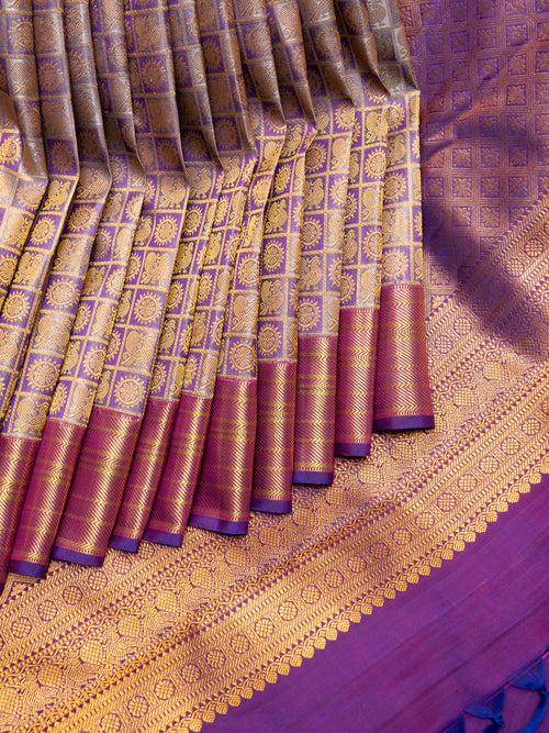 Purple Mayil Chakram Pure Brocade Kanchipuram Silk Saree