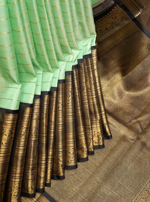 Mint Green and Black Pure Kanchipuram Silk Saree