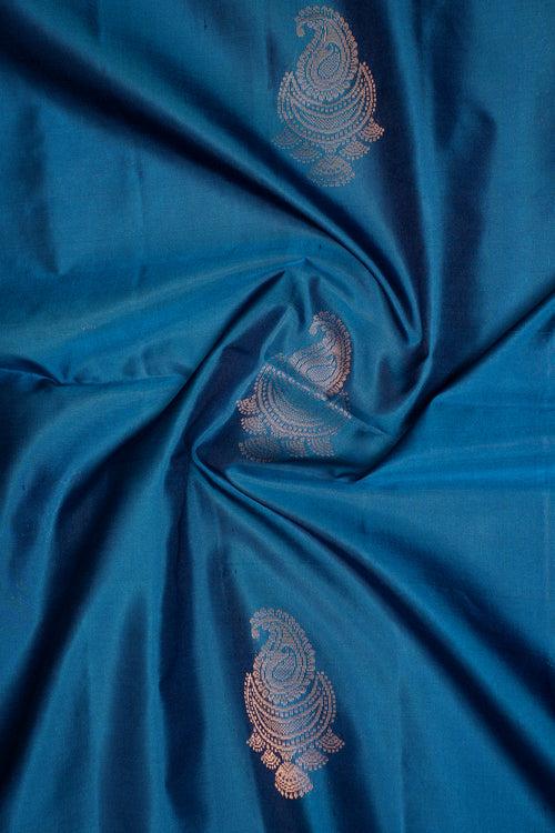 Sapphire Blue and Beige Pure Ikat Silk Saree